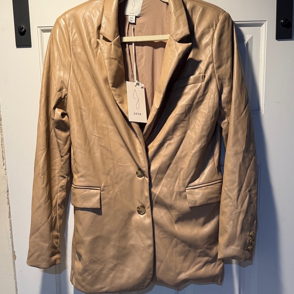 Joie Taupe Leather Single-Breast Blazer